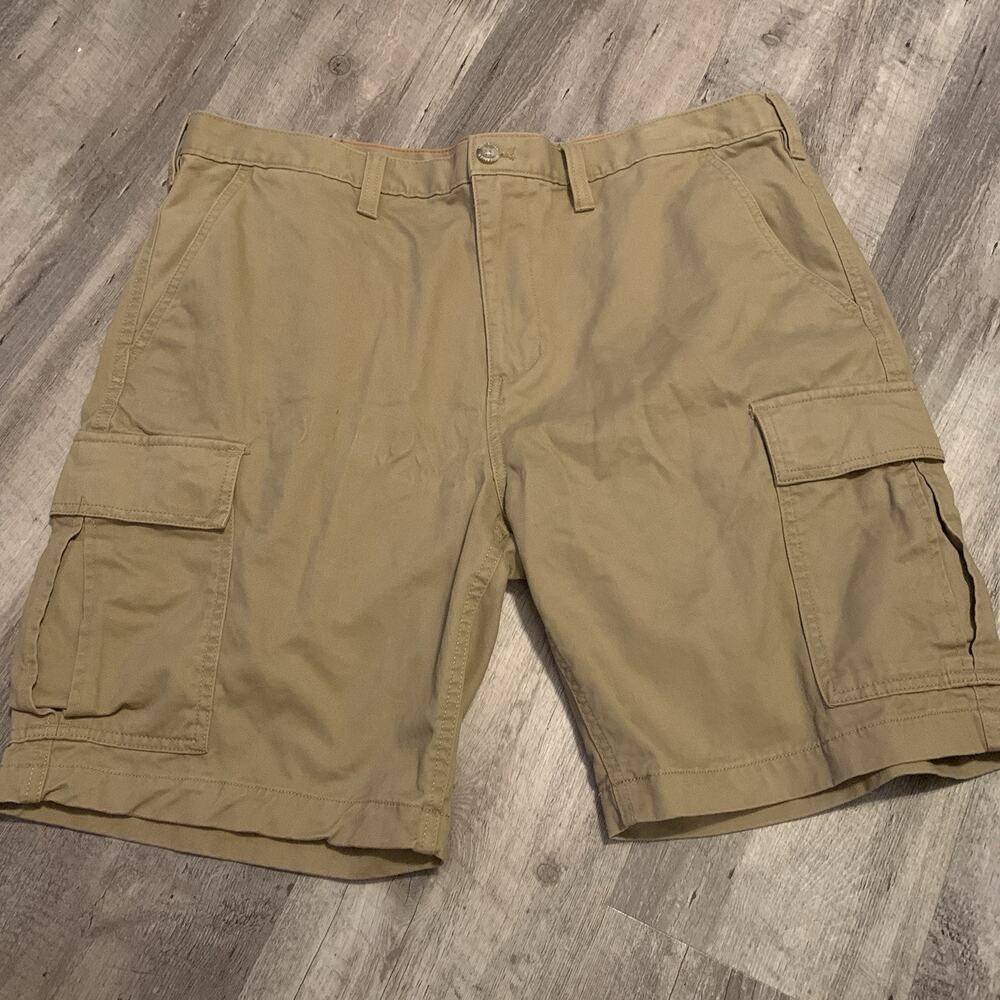 Eddie Bauer Cargo Shorts Mens 40 Tan Khaki Brushed Cotton Flat Front Relaxed